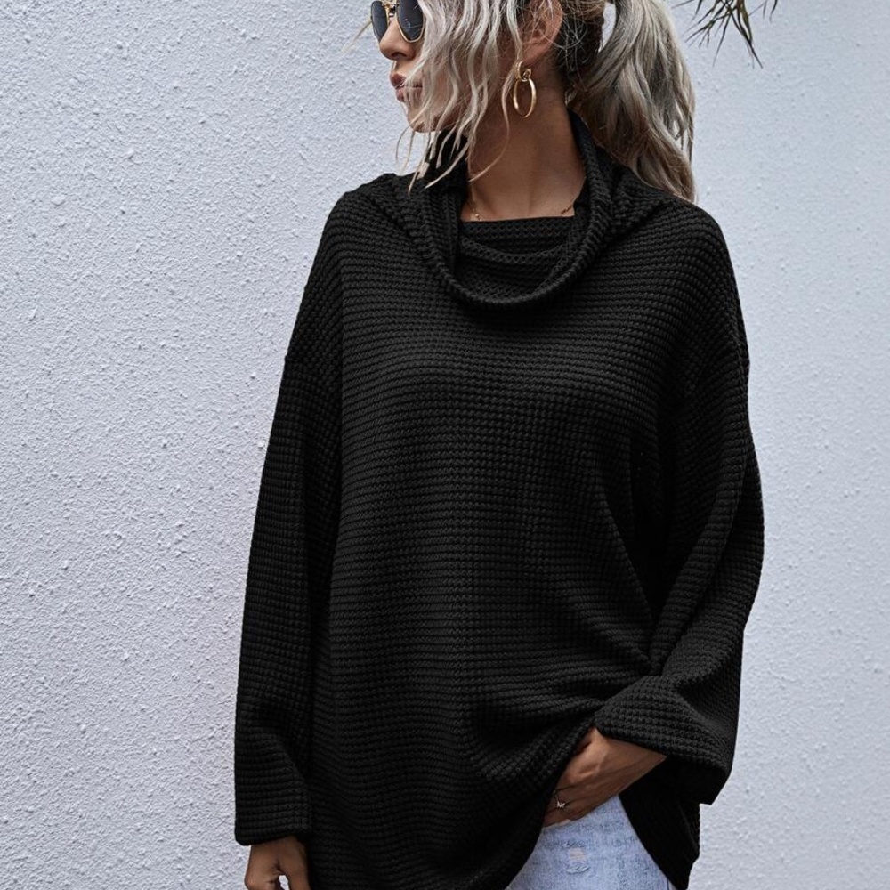 Black Oversized cowl neck wide long sleeve top - Picture 14 of 15